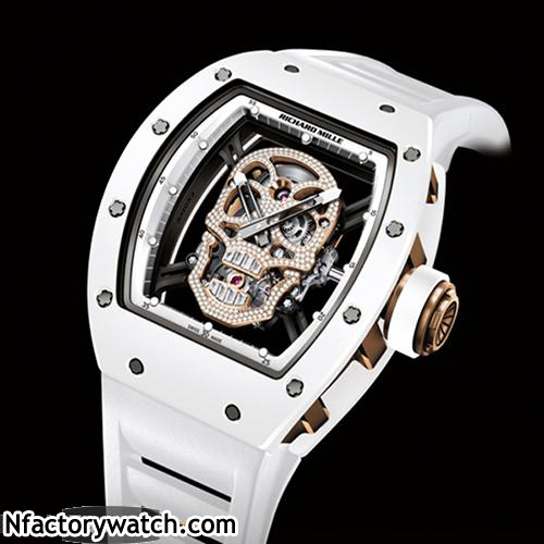 理查德·米勒Richard Mille RM 052 白色鑲鑽骷髅 德國進口頂級 316L不鏽鋼錶殼 骷髅頭面盤