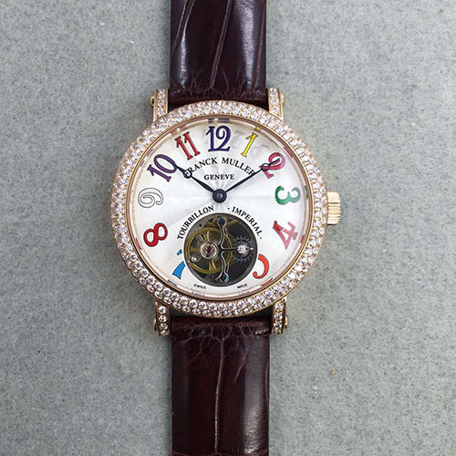 法蘭克穆勒 Franck Muller 女士腕錶 搭載手動上鏈陀飛輪機芯 美洲鱷魚皮帶錶帶