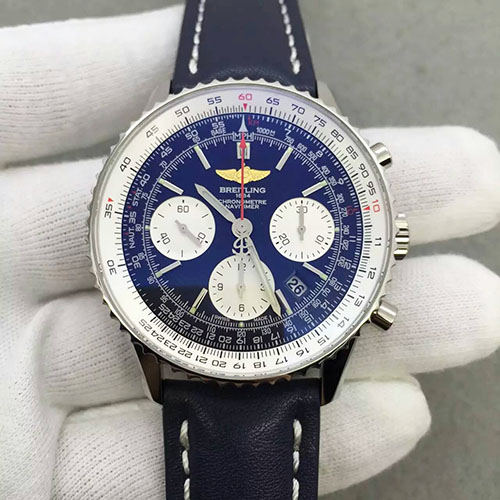 百年靈 Breitling 航空計時系列白殼藍面 藍寶石玻璃 搭載7750機芯