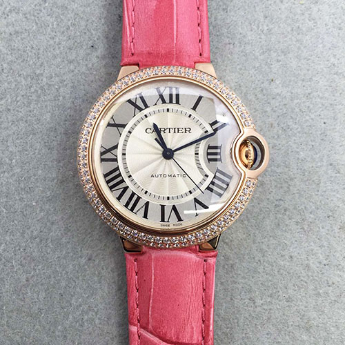 卡地亞 Cartier 玫金帶鉆圈中號 藍寶石玻璃 316 精鋼36mm  JF出品