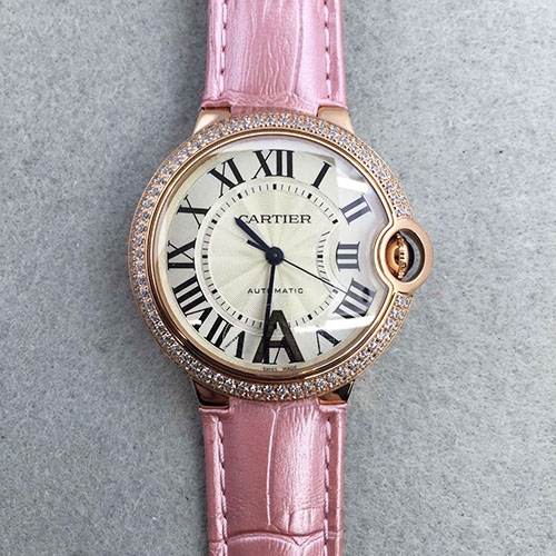 卡地亞 Cartier 玫金帶鉆圈中號 316精鋼錶殼 36mm  JF出品