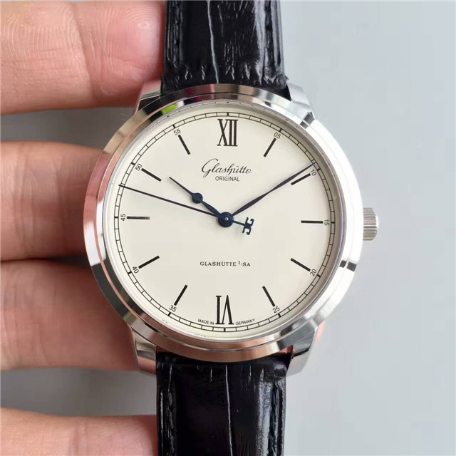 格拉蘇蒂 參議員 經典大三針男士自動機械腕錶 藍寶石玻璃 白金鋼材質錶殼 FK出品