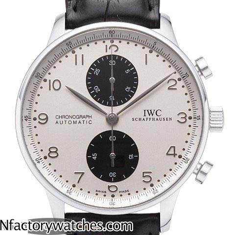 萬國IWC Portuguese Chronograph 葡萄牙計時 IW371411 亞洲ETA-7750-2自動機械計時 316L不鏽鋼錶 白色錶帶黑色牛皮 