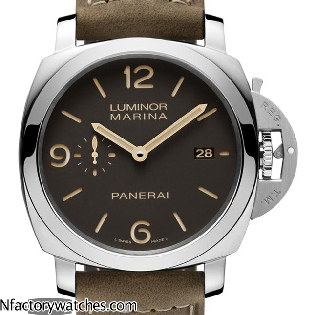 沛納海 panerai LUMINOR MARINA 1950 3 DAYS AUTOMATIC ACCIAIO Pam00608 pam608 超級夜光錶帶棕色瘋馬皮 316L不鏽鋼錶圈