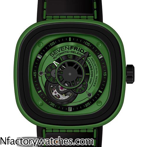 七個星期五 SevenFriday P1/05 綠色 綠色錶帶皮帶 藍寶石水晶玻璃 316L不鏽鋼