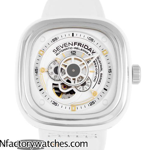 七個星期五 SevenFriday P1/02 316L不鏽鋼錶 藍寶石水晶玻璃 白色錶帶皮帶