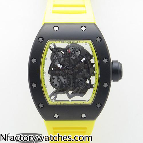 理查德·米勒Richard Mille RM 055 黑黃款 日本MIYOTA 6T51自動上鏈機芯 316L不鏽鋼 藍寶石水晶玻璃