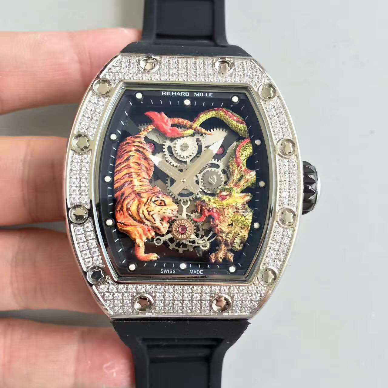 理查德米勒 RM51-01＂龍虎爭霸＂腕錶 3D彩繪龍虎 44x52mm noob工厂