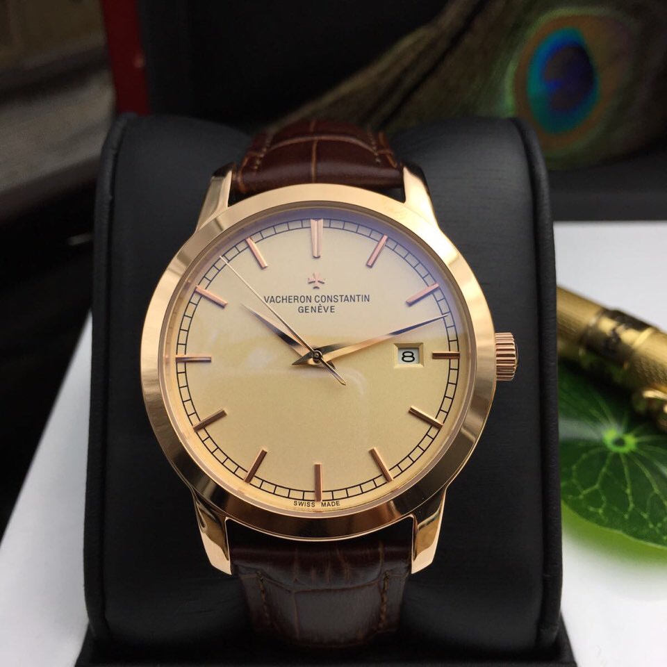 VACHERON CONSTANTIN 江詩丹頓 男士精品3針機械腕錶 金色錶盤