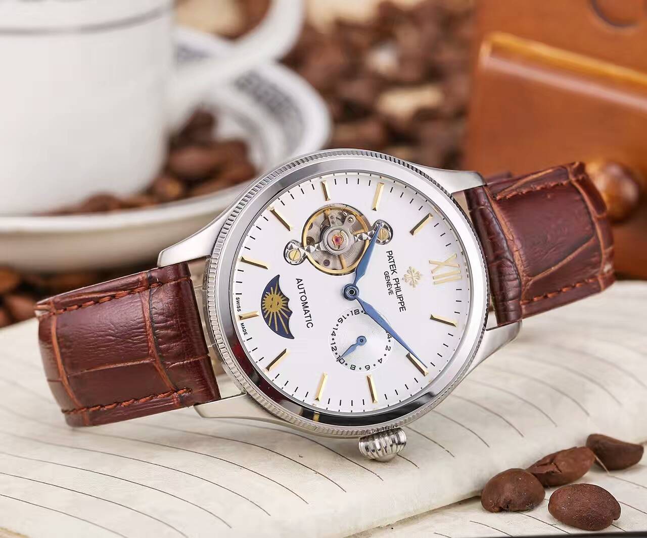 百達翡麗 頂級機械機芯 礦物質超強鏡面 真牛皮錶帶 生活防水 精品男士腕錶 