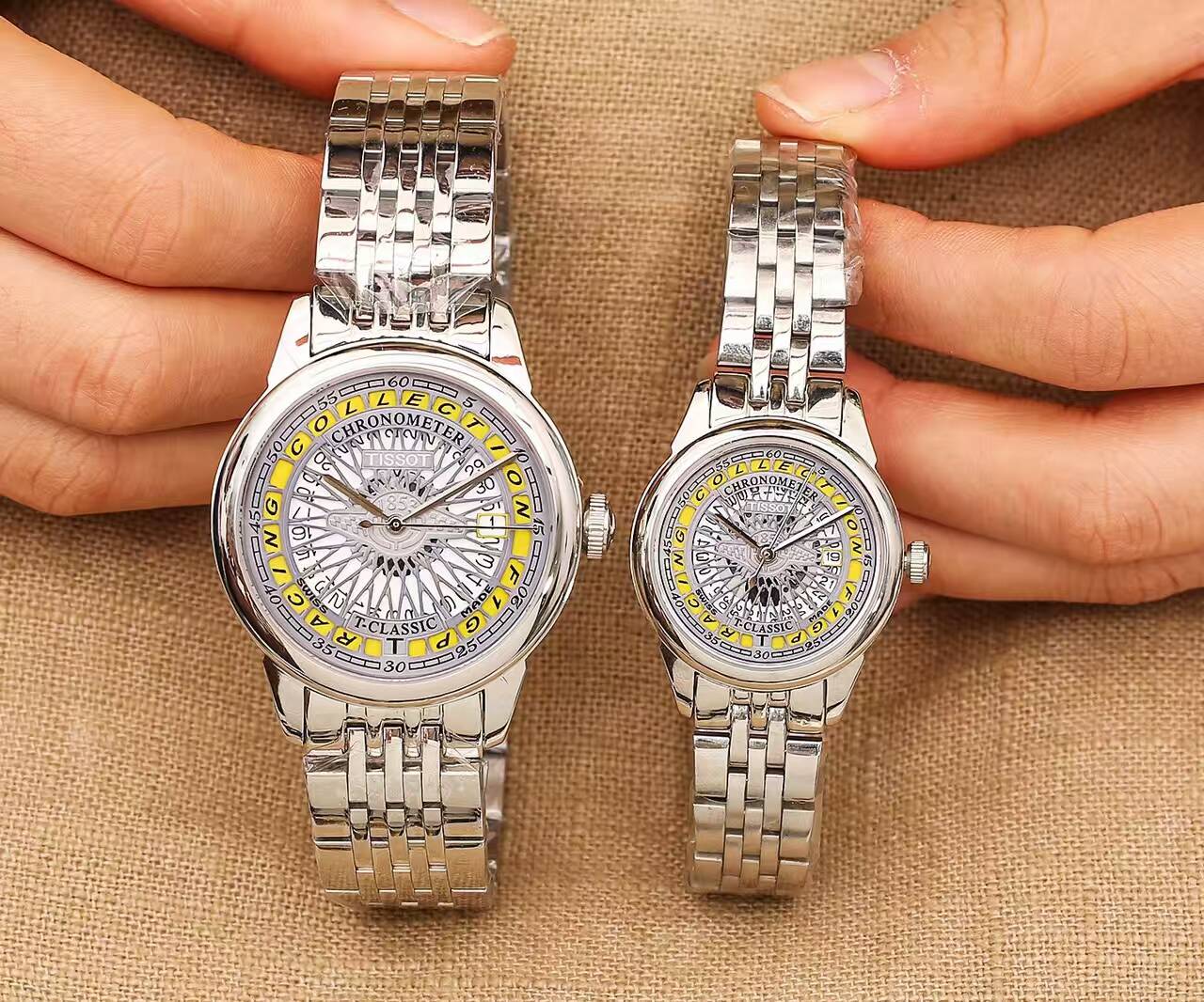 天梭 精品情侶腕錶 進口石英機芯 藍寶水晶鏡面 精鋼錶帶 尊貴諧美