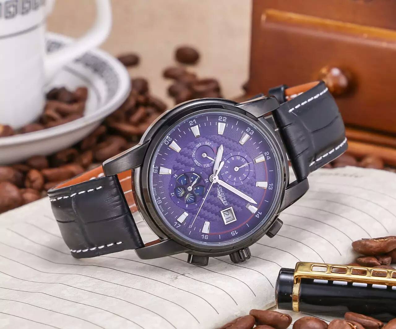 浪琴 頂級機械機芯 藍寶石水晶鏡面 真牛皮錶帶 316精鋼 精品男士腕錶 精致品質 大方風范