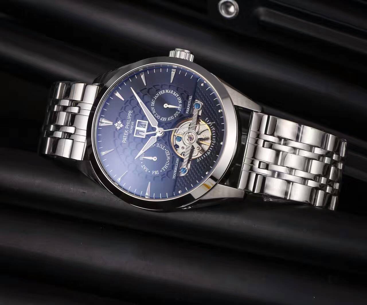 百達翡麗 西鐵城82S5機械機芯 礦物質超強鏡面 精鋼錶帶 生活防水 精品男士腕錶 