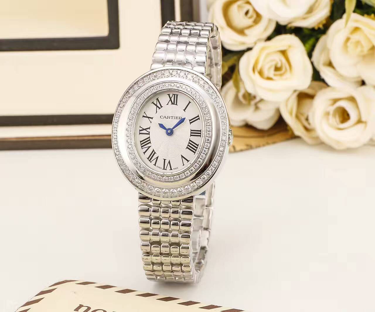 卡地亞 精品女士腕錶 瑞士進口原裝石英機芯 藍寶石玻璃 精鋼錶帶 生活防水