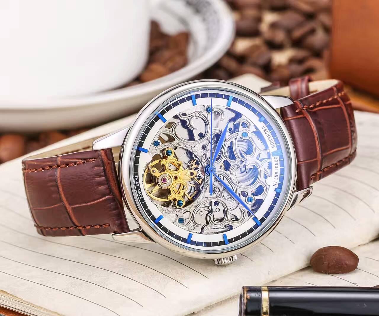 江詩丹頓 頂級機械機芯 礦物質超強鏡面 真牛皮錶帶 直徑42mm 厚13mm 精品男士腕錶
