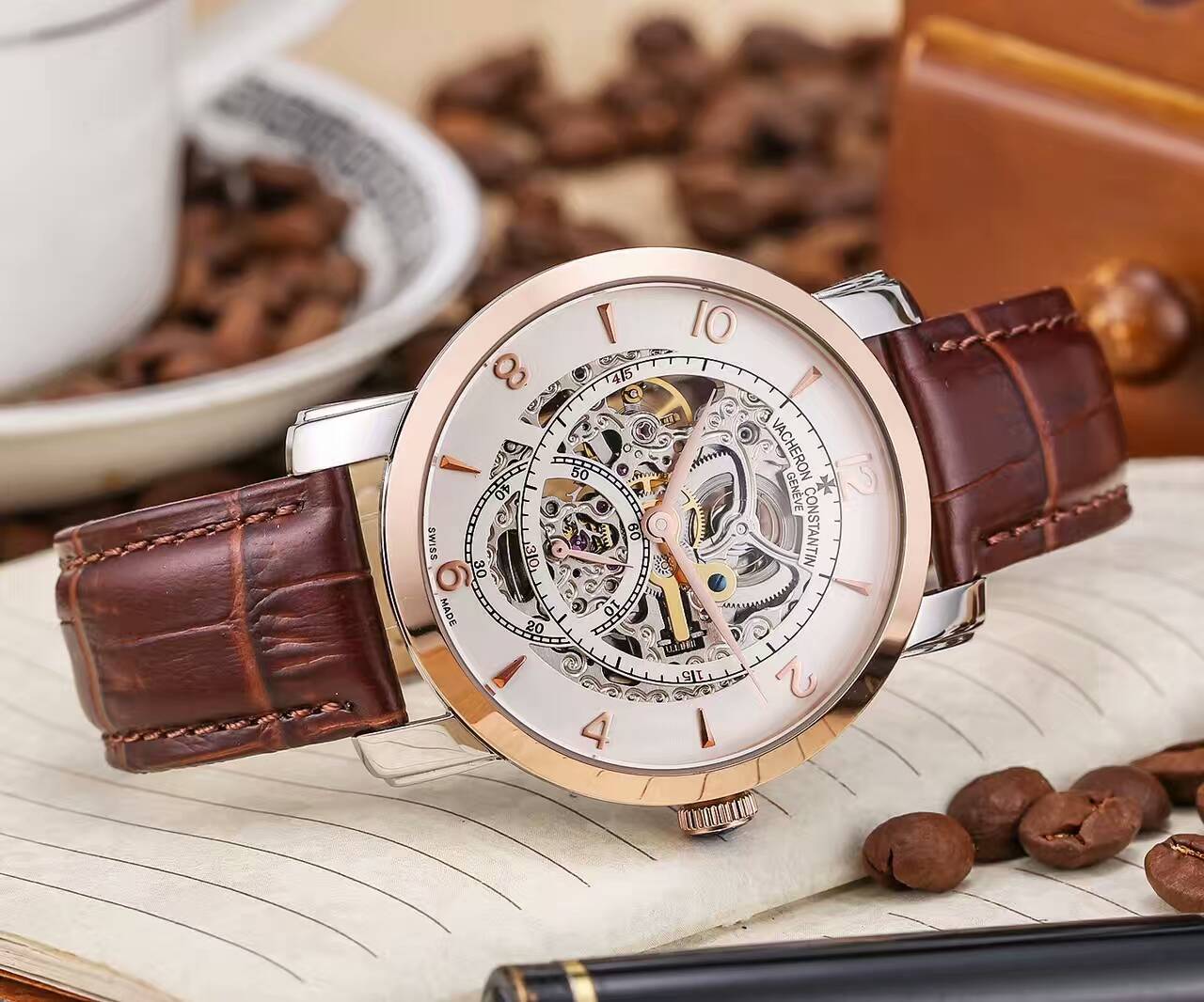 江詩丹頓 礦物質超強鏡面 頂級機械機芯 真牛皮錶帶 精品男士腕錶 尊貴氣質