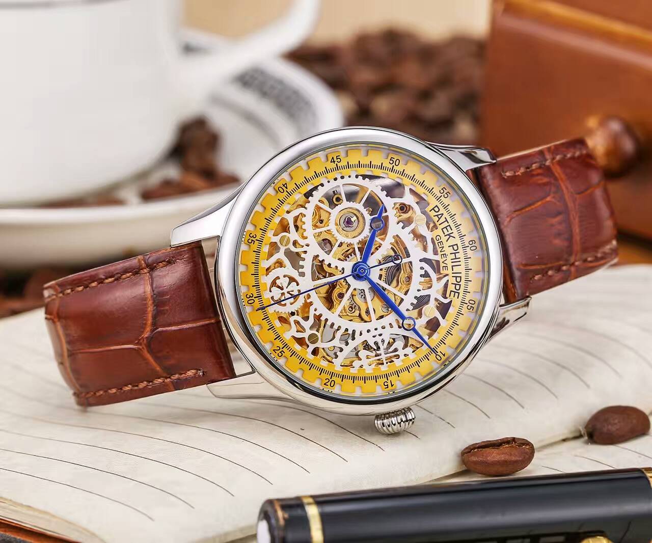 百達翡麗 精品男士 鏤空機芯 頂級臻品 真牛皮錶帶 316精鋼 精湛品質
