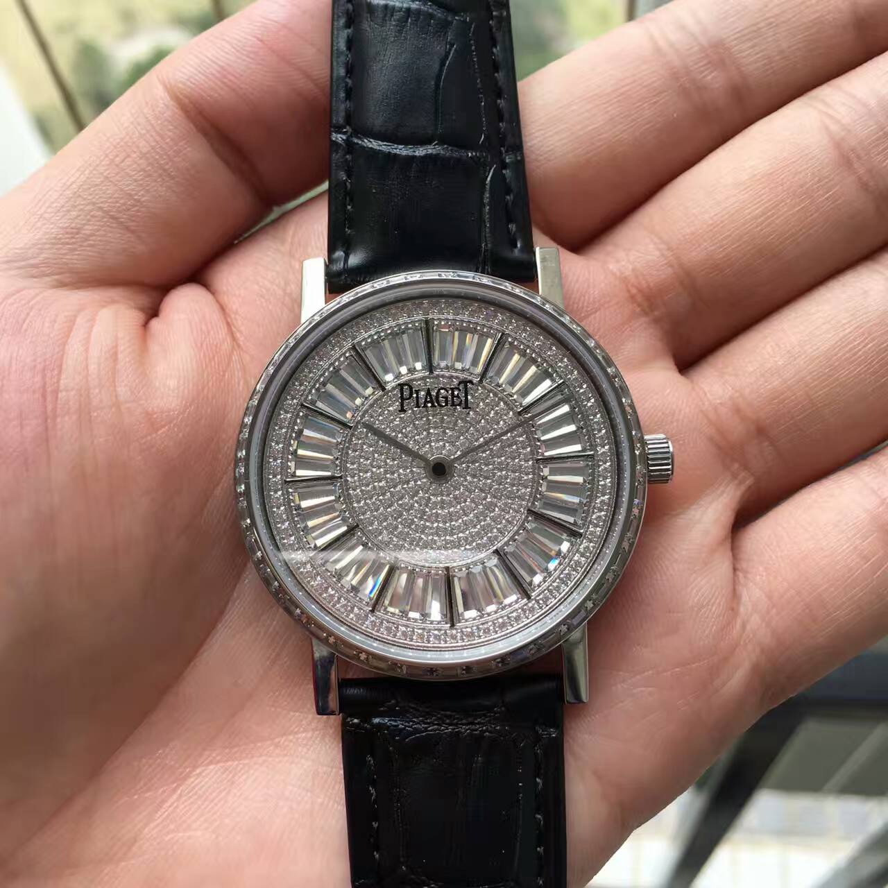 伯爵 精品男士超薄腕錶 超薄兩針 進口9015改裝定制全自動機芯 真牛皮錶帶 