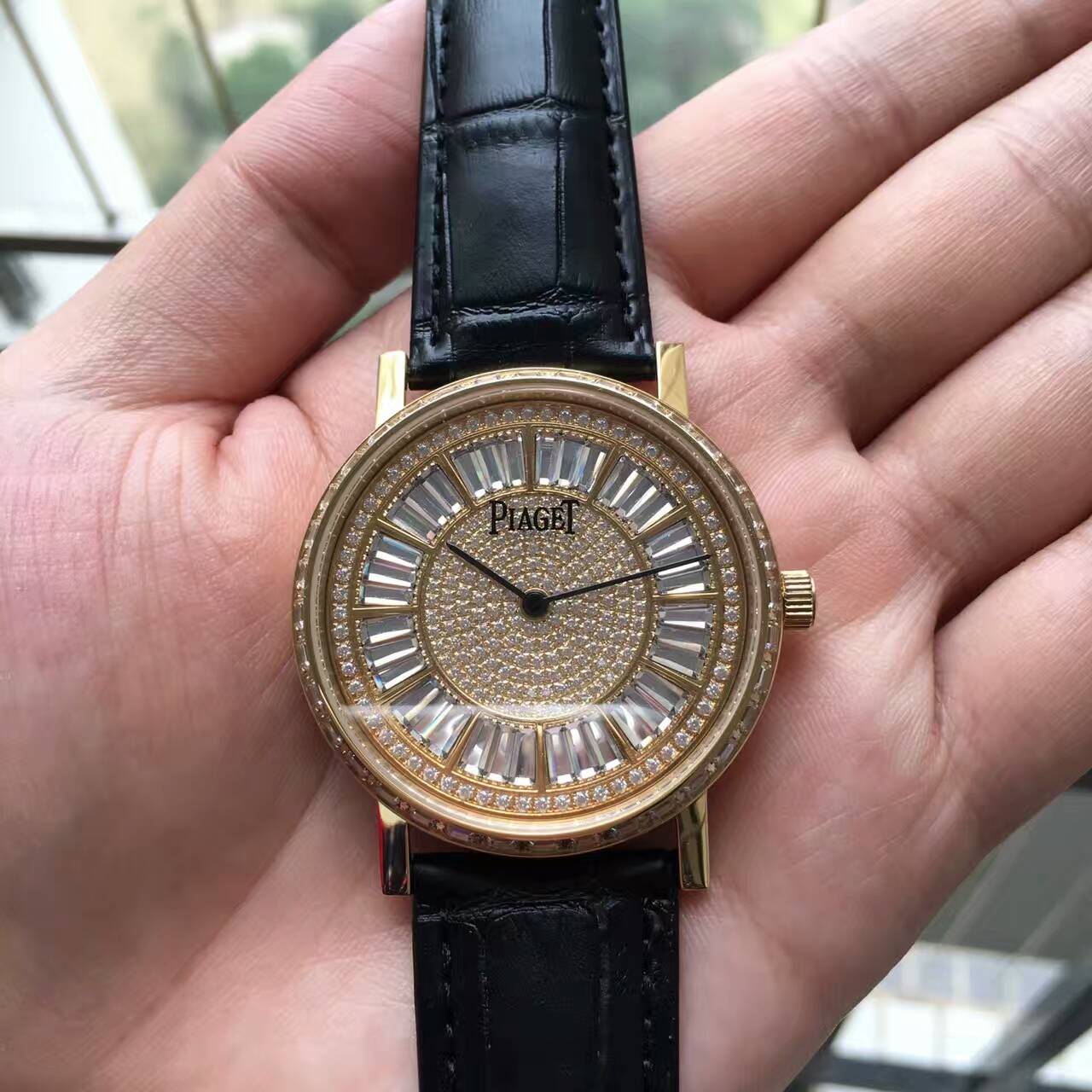 伯爵 精品男士超薄腕錶 進口9015改裝定制全自動機芯 真牛皮錶帶