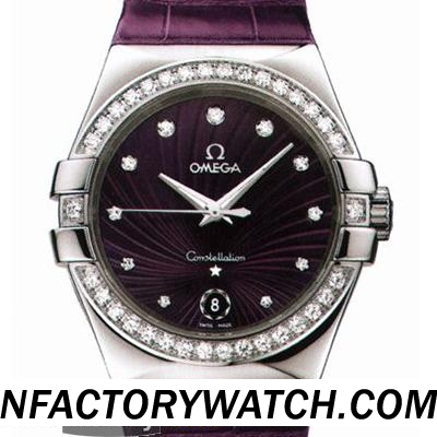 欧米茄Omega 星座系列 123.18.35.60.60.001 防刮蓝宝石水晶 紫色錶盘 钻石錶圈 