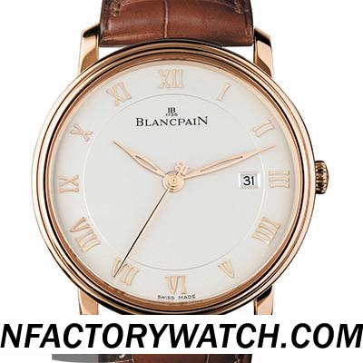 寶珀Blancpain Villeret系列 6651-3642-55B 316L不鏽鋼 電鍍玫瑰金錶殼 白色錶盤