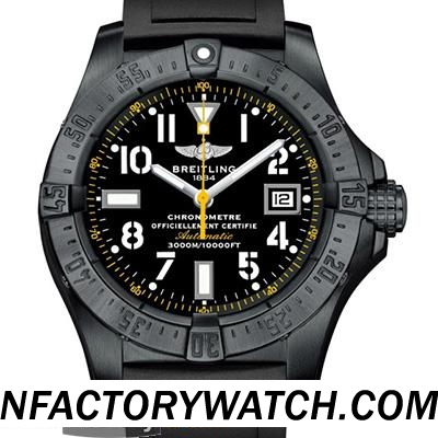 百年靈Breitling Avenger II 複仇者二代 Seawolf 深潛海狼 黑鋼黃針限量版