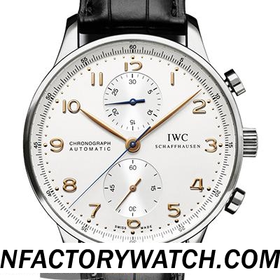 萬國IWC 葡萄牙計時 IW371445 實心316L精鋼錶殼 淡藍色鍍膜防劃藍寶石水晶 白色錶盤金色刻度