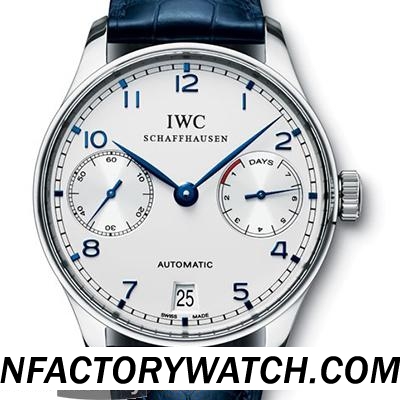 萬國IWC Portuguese 葡萄牙 IW500107 42mm*14mm 防劃藍寶石水晶與AR 藍色牛皮錶帶