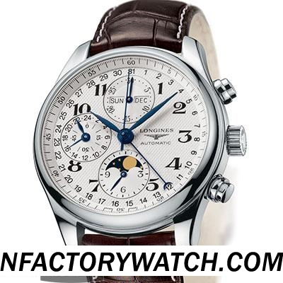 浪琴Longines Master Collection 名匠系列 L2.673.4.78.3 月相 316L不鏽鋼 藍寶石機玻璃錶鏡 棕色牛皮