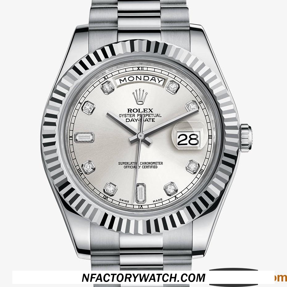 勞力士Rolex星期日曆型II M218239-0006 16F不鏽鋼 旋入式背及錶冠 銀盤鑲鑽